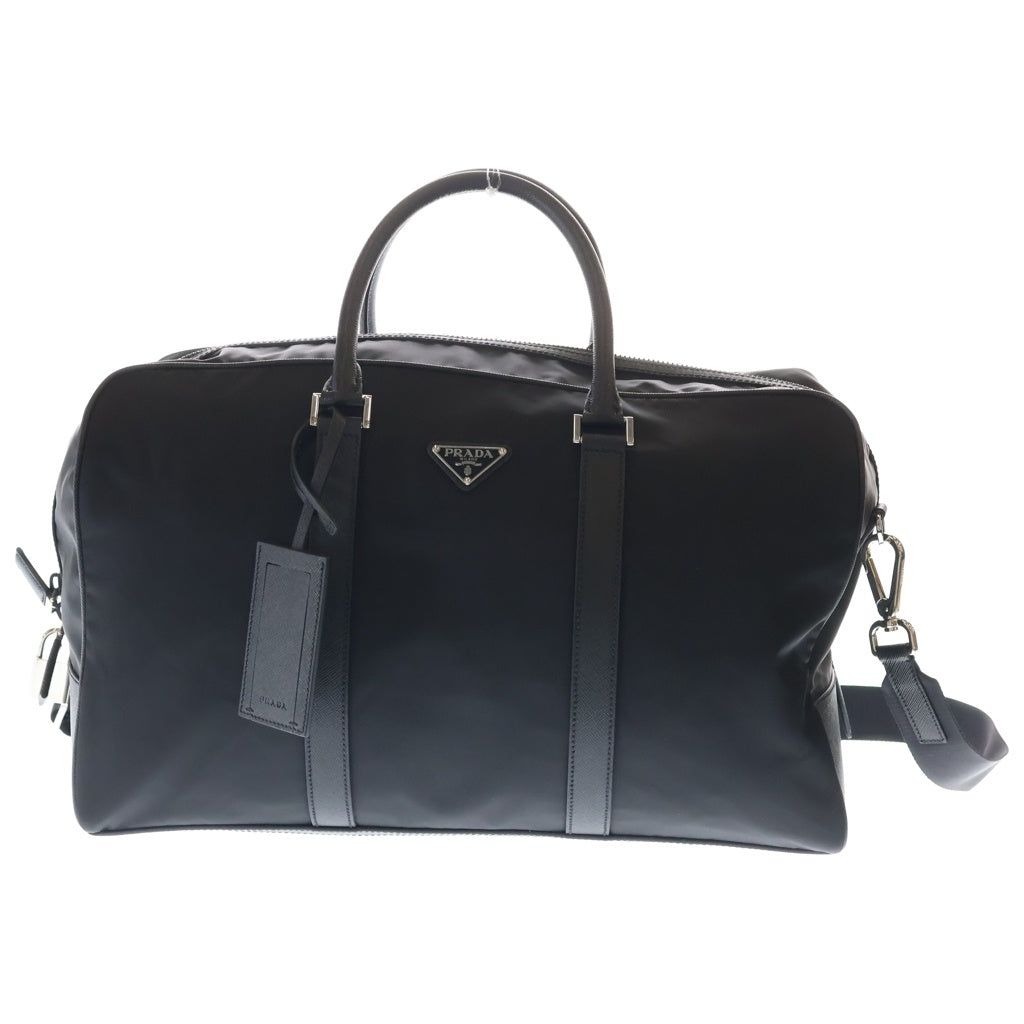 PRADA(プラダ) サフィアーノ ボストンバッグ ダッフルバッグ ハンドバッグ ショルダーバッグ ブラック レザー×ナイロン 2VC007 シルバー金具