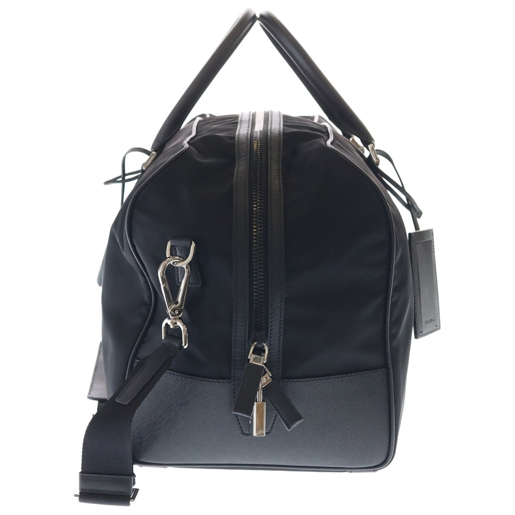PRADA(プラダ) サフィアーノ ボストンバッグ ダッフルバッグ ハンドバッグ ショルダーバッグ ブラック レザー×ナイロン 2VC007 シルバー金具
