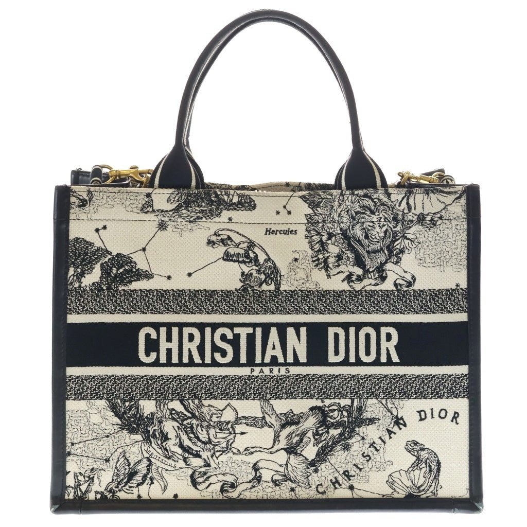 Christian Dior(クリスチャンディオール) ブックトート トートバッグ ハンドバッグ ブラック×ホワイト コットン×カーフスキン M1324CETW レディース