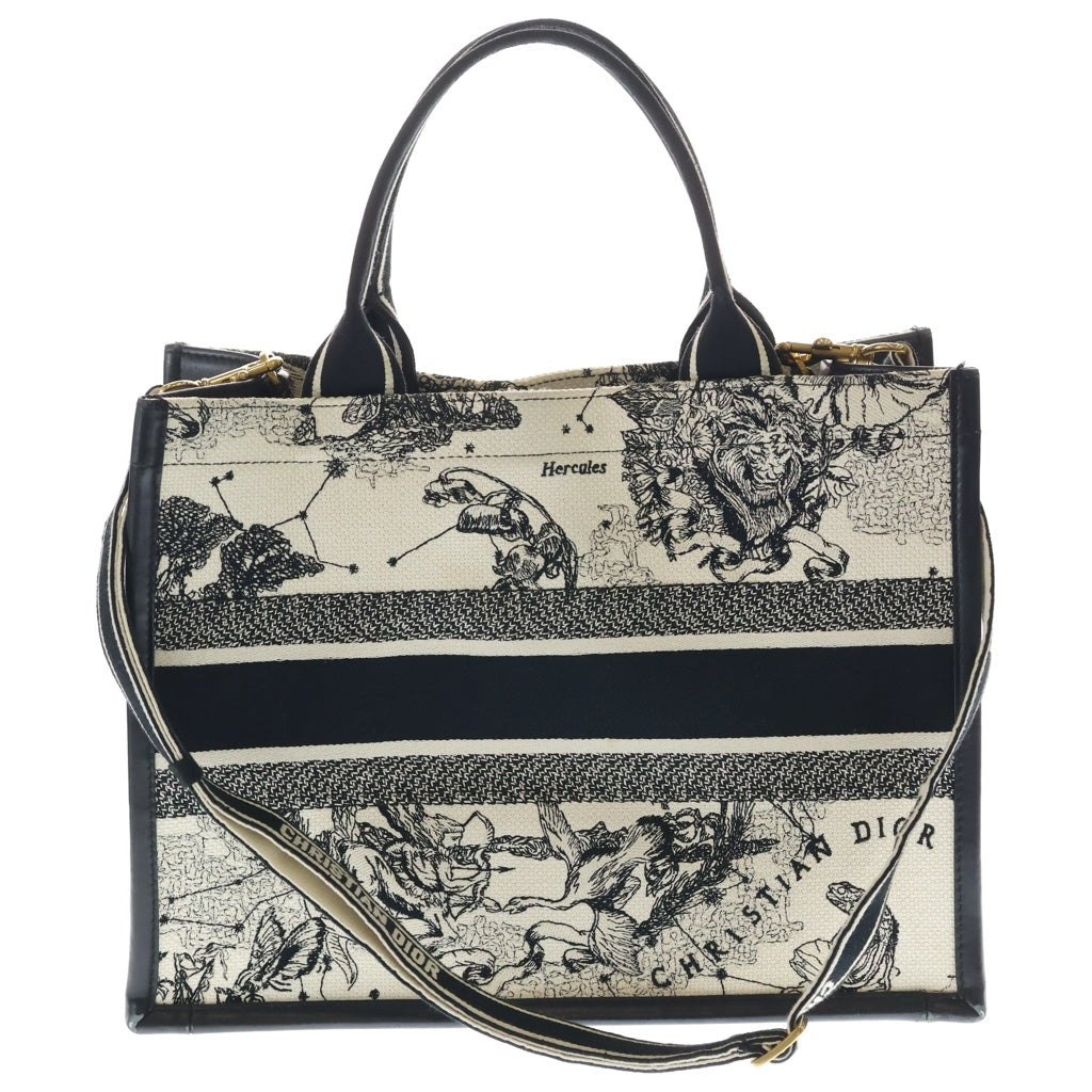 Christian Dior(クリスチャンディオール) ブックトート トートバッグ ハンドバッグ ブラック×ホワイト コットン×カーフスキン M1324CETW レディース