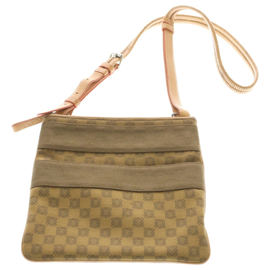 LOEWE(ロエベ) リピートアナグラム ショルダーバッグ ブラウン レザー×キャンバス シルバー金具 レディース