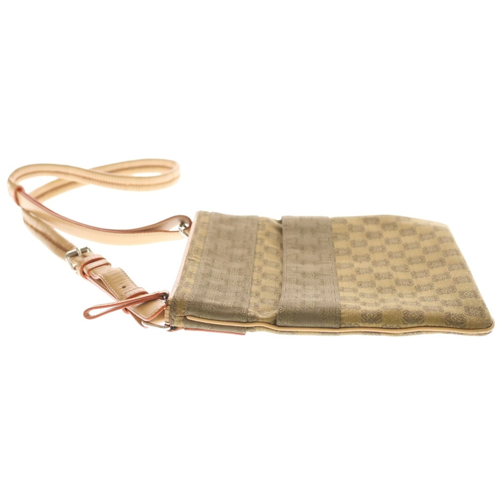 LOEWE(ロエベ) リピートアナグラム ショルダーバッグ ブラウン レザー×キャンバス シルバー金具 レディース