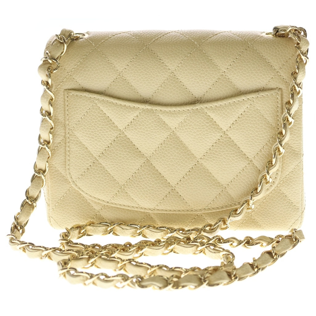 CHANEL(シャネル) ミニマトラッセ18 キャビアスキン ゴールド金具 シングルフラップ シングルショルダー チェーン ショルダーバッグ A01115 ベージュ クリーム レディース