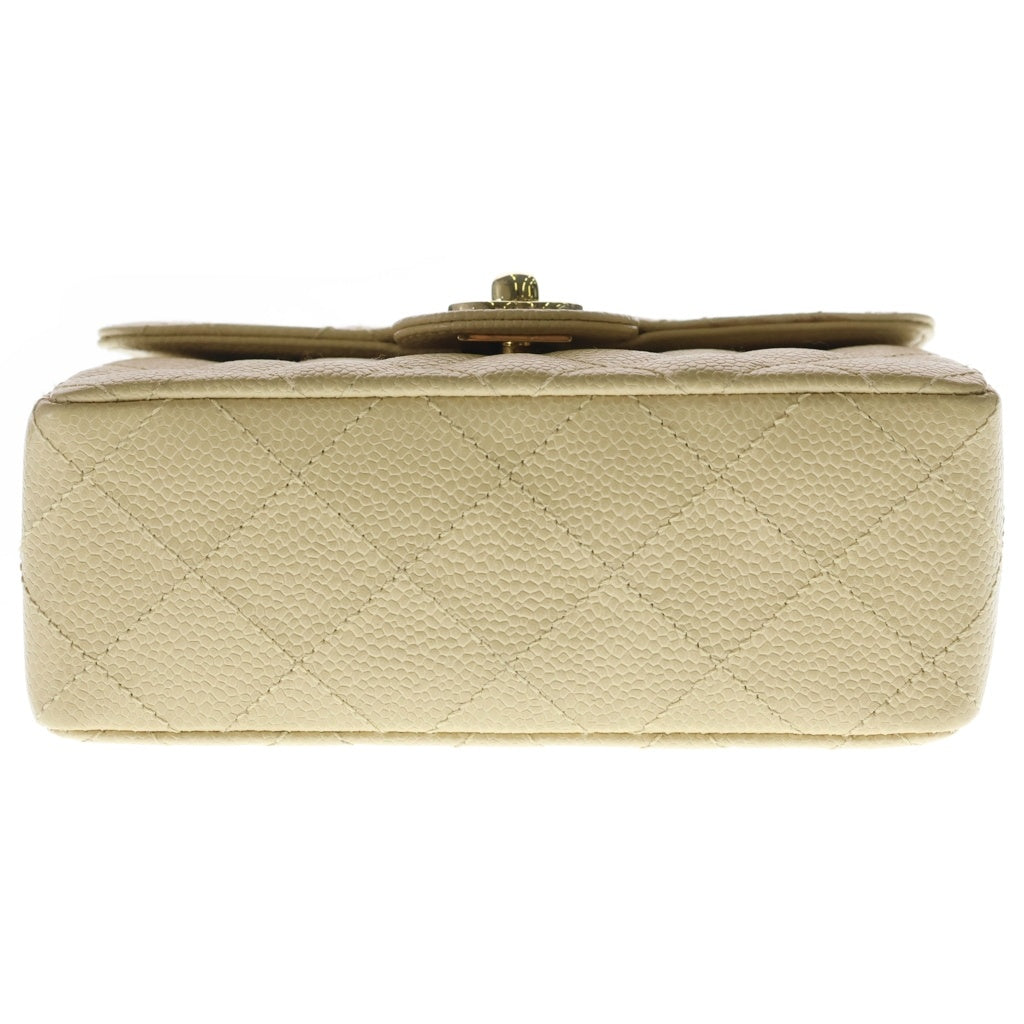 CHANEL(シャネル) ミニマトラッセ18 キャビアスキン ゴールド金具 シングルフラップ シングルショルダー チェーン ショルダーバッグ A01115 ベージュ クリーム レディース