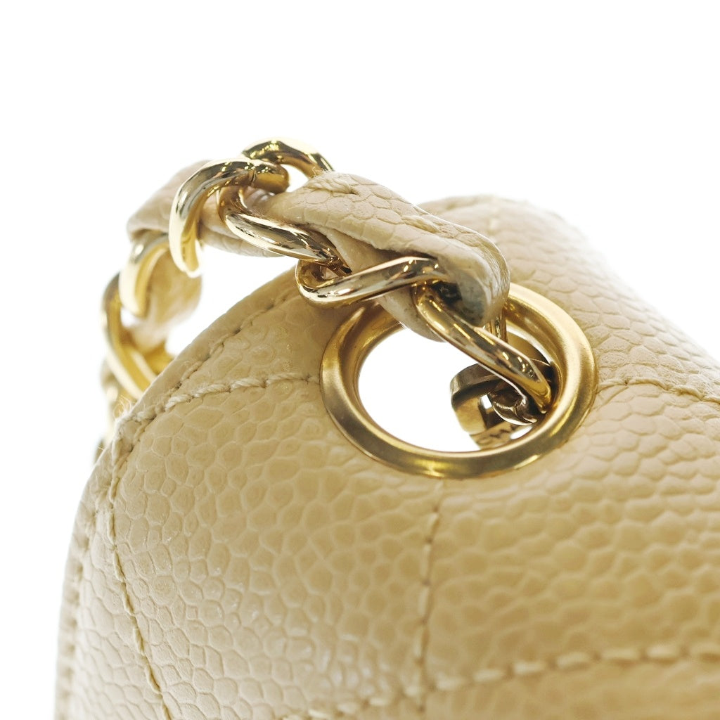 CHANEL(シャネル) ミニマトラッセ18 キャビアスキン ゴールド金具 シングルフラップ シングルショルダー チェーン ショルダーバッグ A01115 ベージュ クリーム レディース