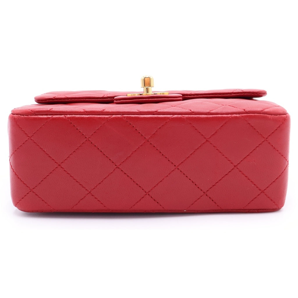 CHANEL(シャネル) ミニマトラッセ18 ラムスキン ゴールド金具 ターンロック シングルフラップ シングルショルダー チェーン ショルダーバッグ A01115 レッド レディース