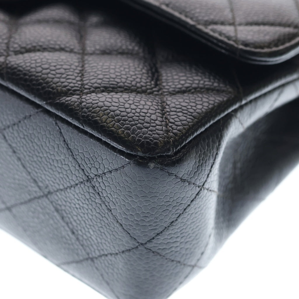 CHANEL(シャネル) マトラッセ23 WフラップWチェーンショルダーバッグ ブラック キャビアスキン A01113 ゴールド金具 レディース