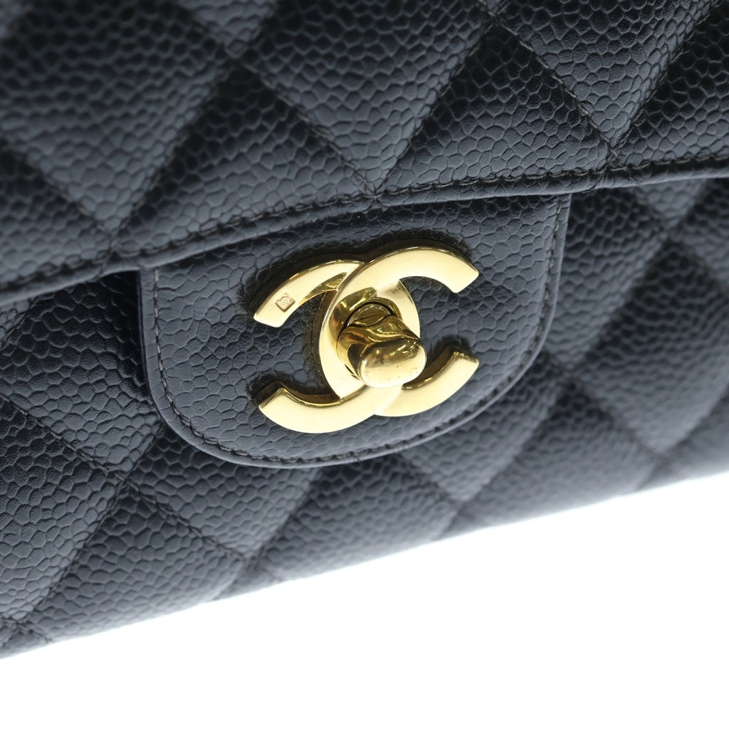 CHANEL(シャネル) マトラッセ23 WフラップWチェーンショルダーバッグ ブラック キャビアスキン A01113 ゴールド金具 レディース