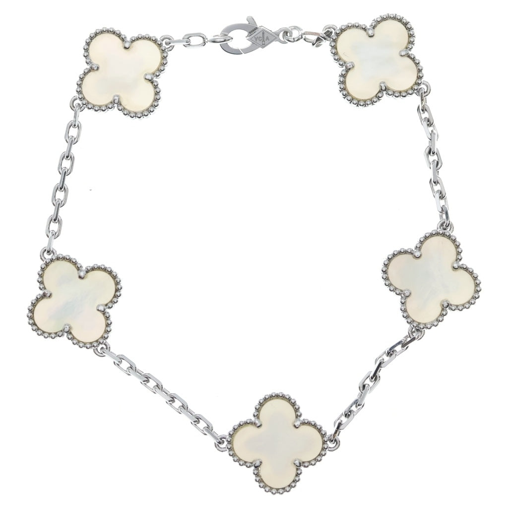 Van Cleef & Arpels(ヴァンクリーフアンドアーペル) ヴィンテージアルハンブラ マザーオブパール 5モチーフ Au750 K18WG ブレスレット VCARF48400 ホワイトゴールド レディース