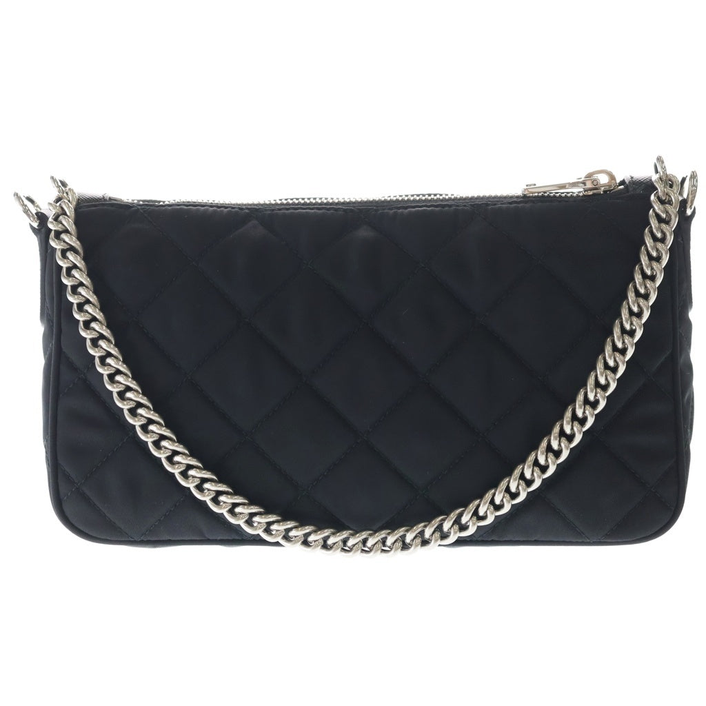 PRADA(プラダ) キルティング チェーンショルダーバッグ ブラック ナイロン 1BH026 シルバー金具 レディース