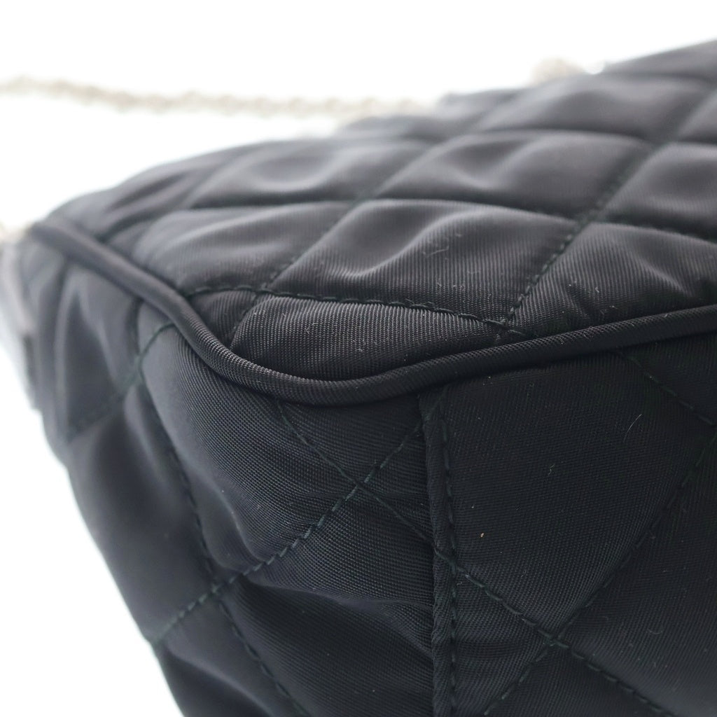 PRADA(プラダ) キルティング チェーンショルダーバッグ ブラック ナイロン 1BH026 シルバー金具 レディース
