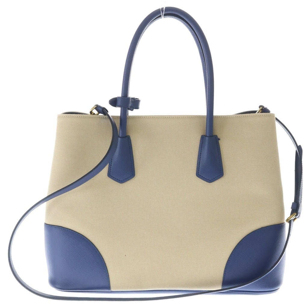 PRADA(プラダ) カナパシティ トート ショルダーバッグ 2WAY サフィアーノ レザー キャンバス ブルー/ベージュ BN2887 レディース