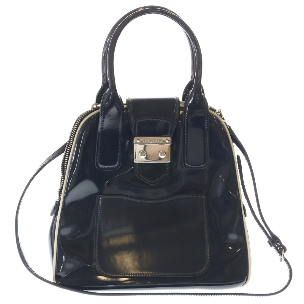 miumiu(ミュウミュウ) 2WAYハンドバッグ ショルダーバッグ ブラック パテントレザー シルバー金具 レディース