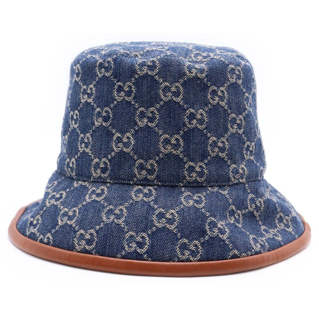 GUCCI(グッチ) GGキャンバス バケットハット インディゴ コットン×レザー 576371 レディース