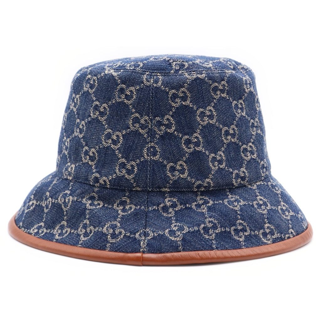 GUCCI(グッチ) GGキャンバス バケットハット インディゴ コットン×レザー 576371 レディース