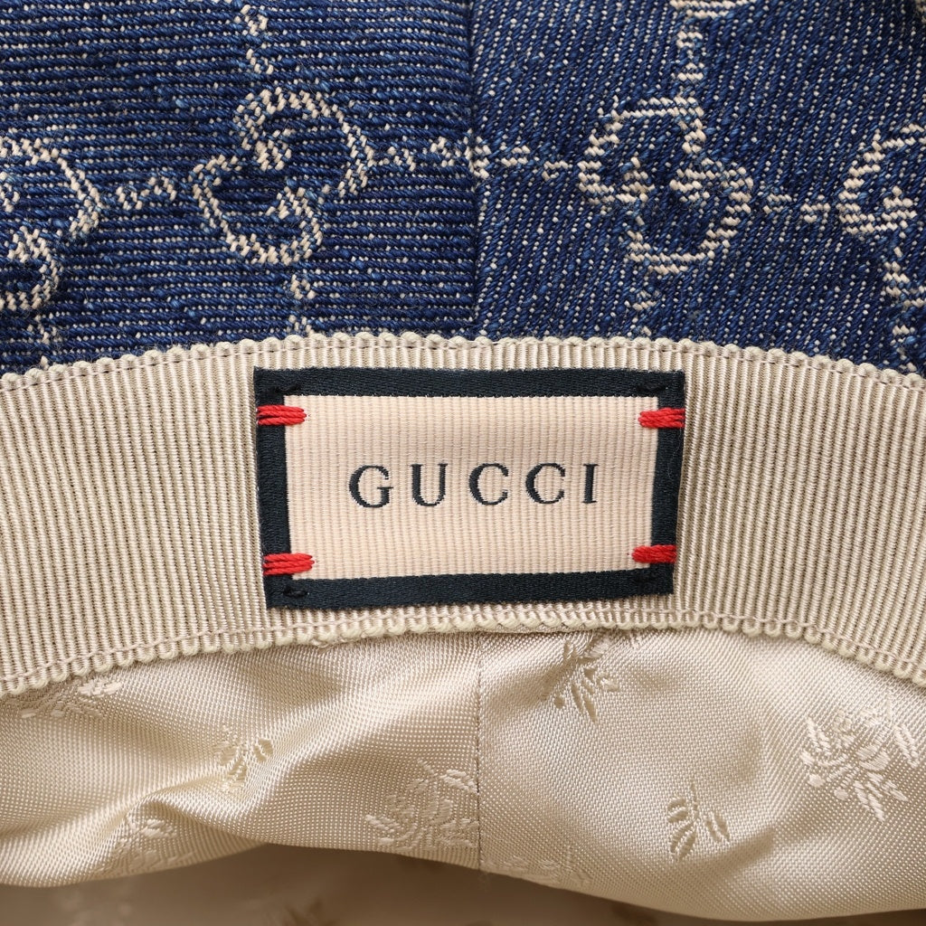 GUCCI(グッチ) GGキャンバス バケットハット インディゴ コットン×レザー 576371 レディース