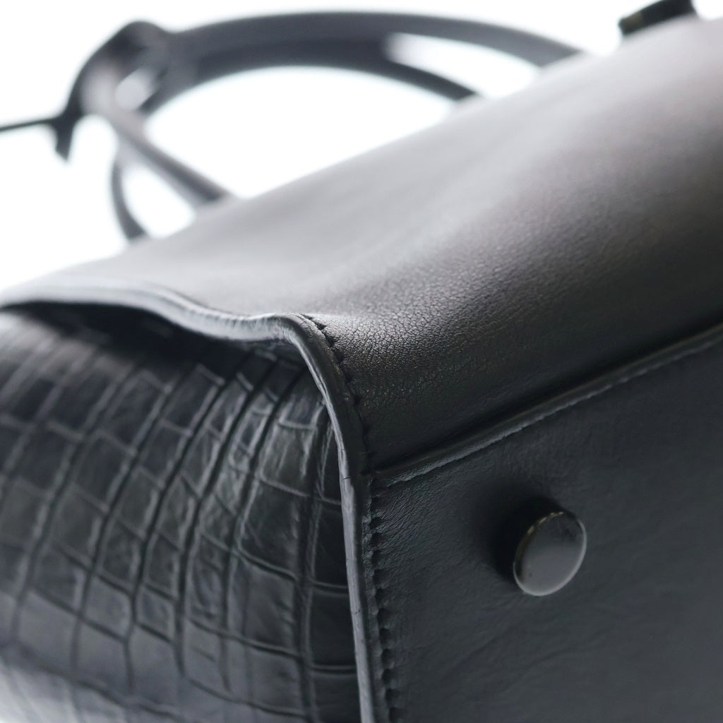 SAINT LAURENT PARIS(サンローランパリ) ベビー ダウンタウン カバス 2WAYハンドバッグ ショルダーバッグ ブラック レザー×型押しクロコ 436834 ブラック金具 レディース