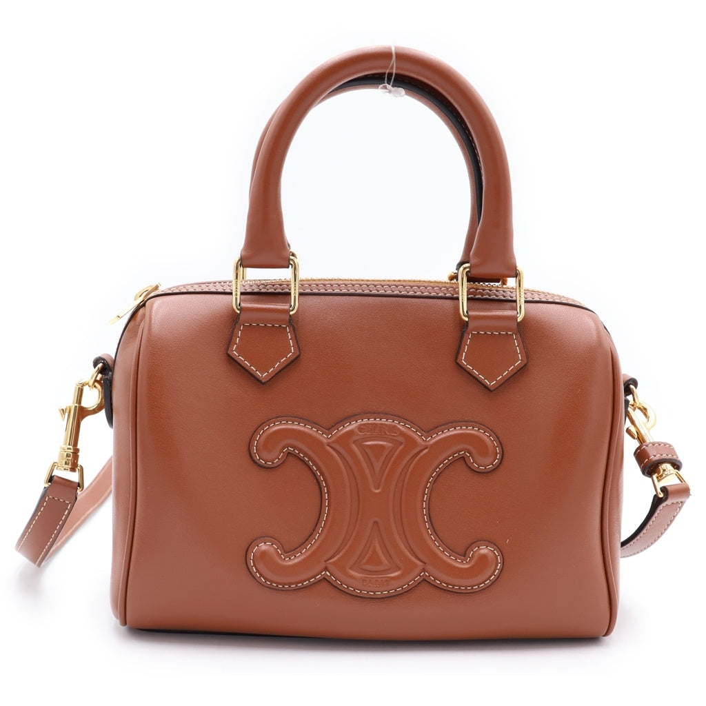 CELINE(セリーヌ) キュイル トリオンフ スモールボストン ショルダーバッグ レザー ブラウン 113773DU3.04LU レディース
