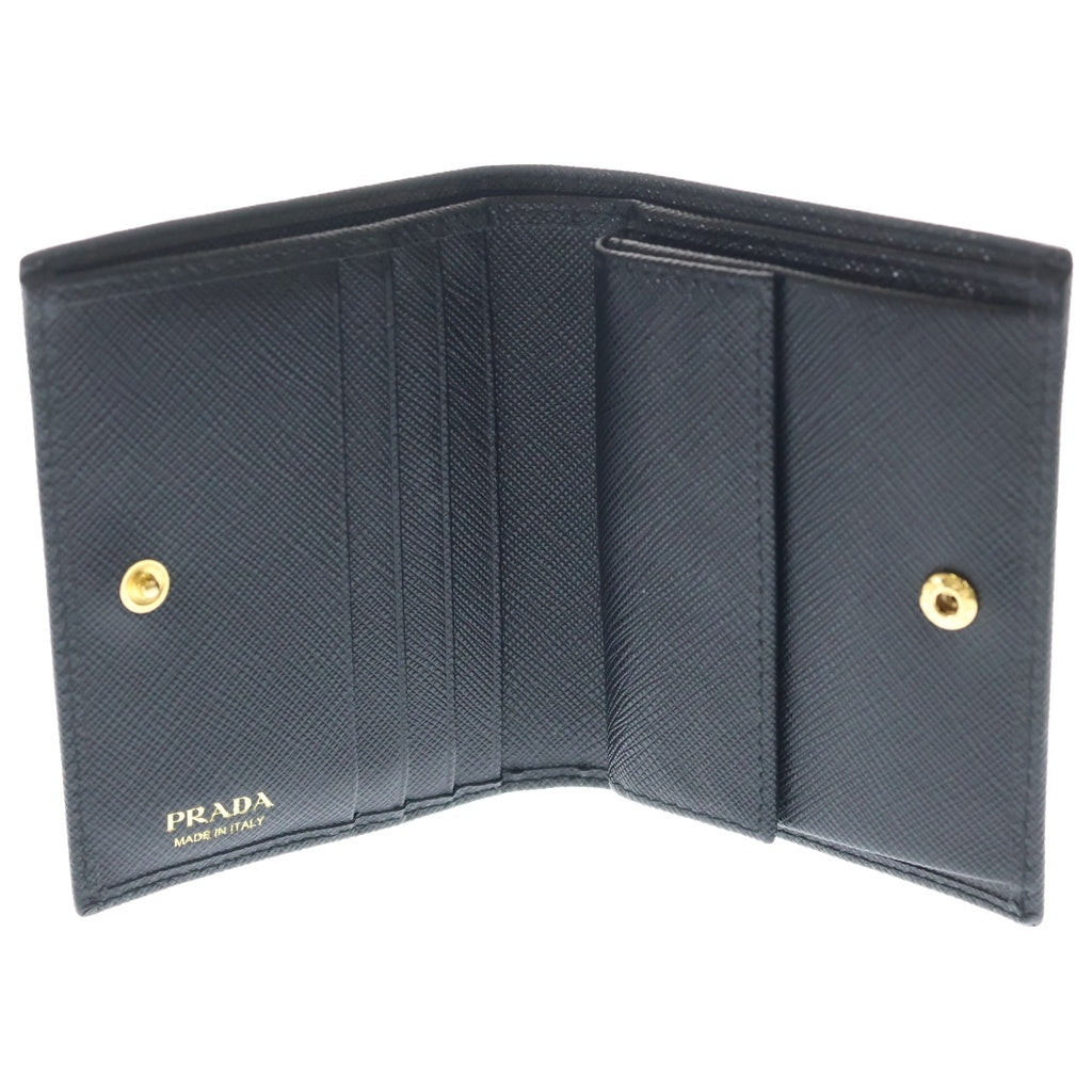 PRADA(プラダ) サフィアーノ トライアングルロゴ 二つ折り財布 二つ折り財布 カードケース ブラック レザー 1MV021 ゴールド金具 レディース