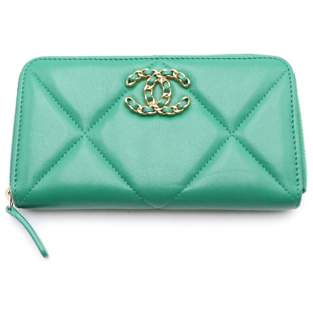 CHANEL(シャネル) チェーンココ ロングウォレット 長財布 カードケース グリーン レザー AP0948 ゴールド金具 レディース