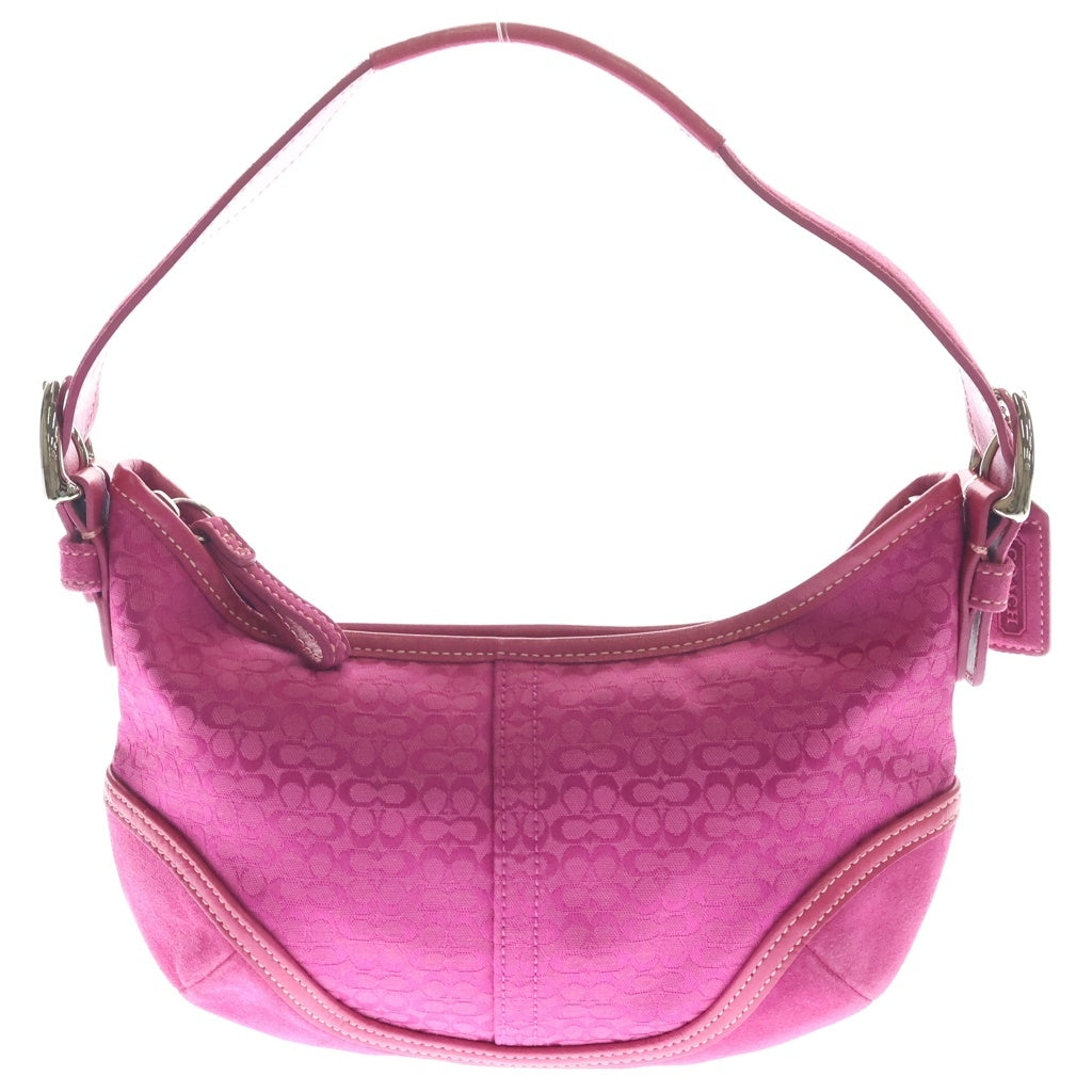 COACH(コーチ) ミニシグネチャー ワンショルダーバッグ レディース ピンクキャンバス×スエード×レザー シルバー金具