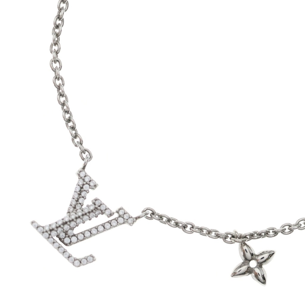 LOUIS VUITTON(ルイヴィトン) LV・アイコニック ロゴラインストーンネックレス ペンダント チェーン シルバー GP M02751 レディース