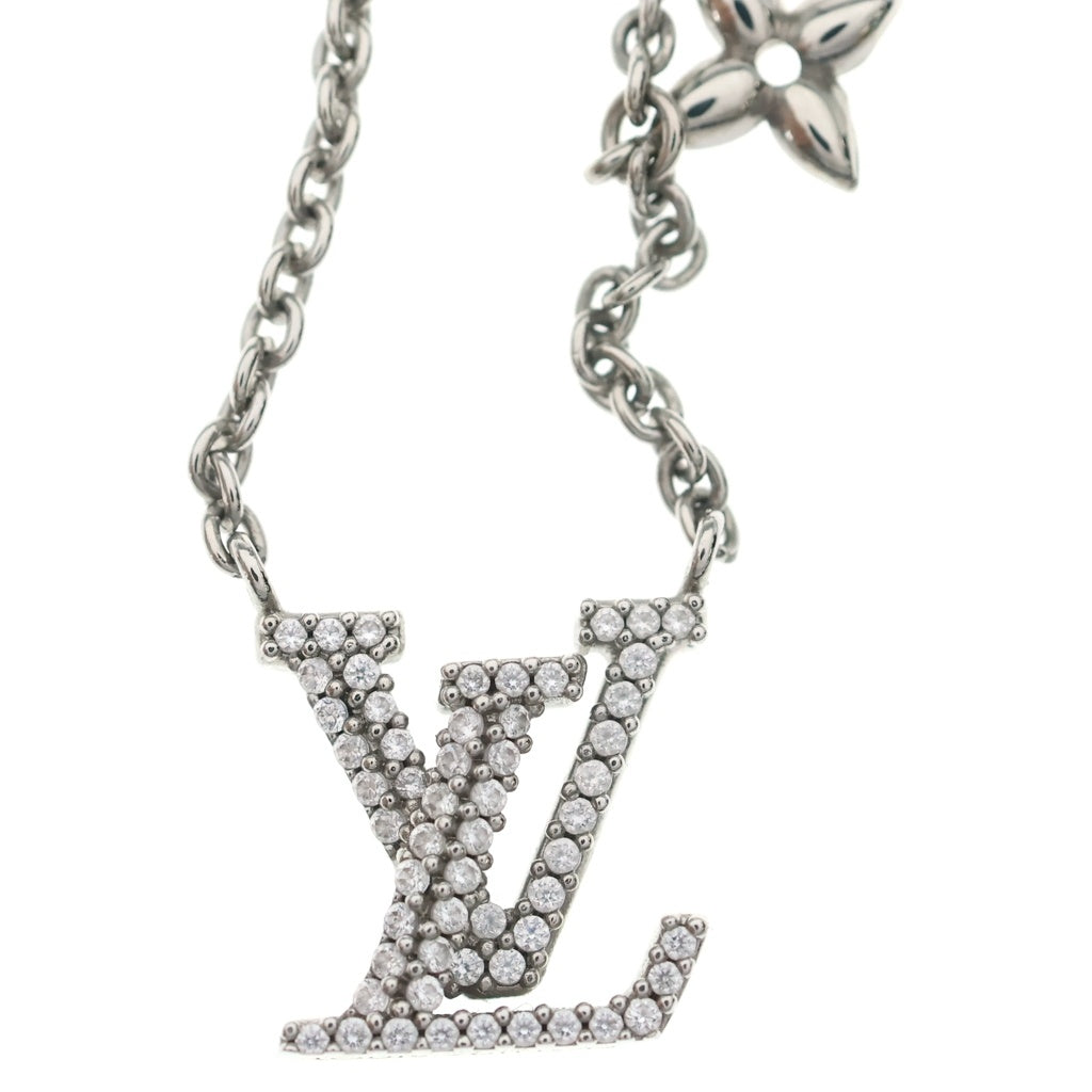 LOUIS VUITTON(ルイヴィトン) LV・アイコニック ロゴラインストーンネックレス ペンダント チェーン シルバー GP M02751 レディース