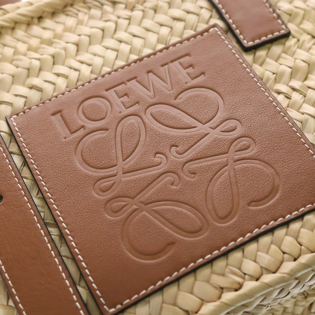 LOEWE(ロエベ) バスケットバッグ トートバッグ カゴバッグ ハンドバッグ ブラウン×ベージュ ラフィア×レザー A223S92XAX レディース