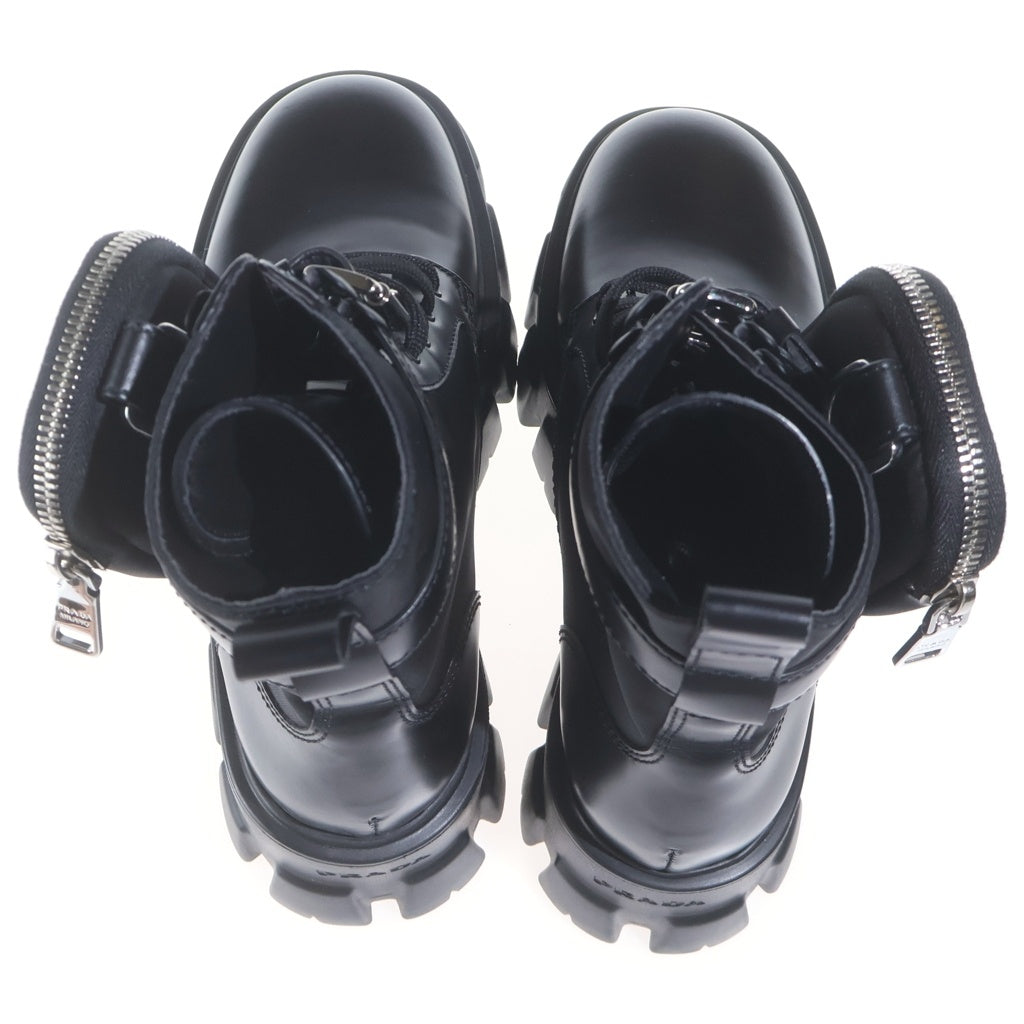 PRADA(プラダ) モノリス ポーチ付き レザーショートブーツ 革靴 シューズ Re-Nylon トライアングルロゴ ブラック 1T255M レディース