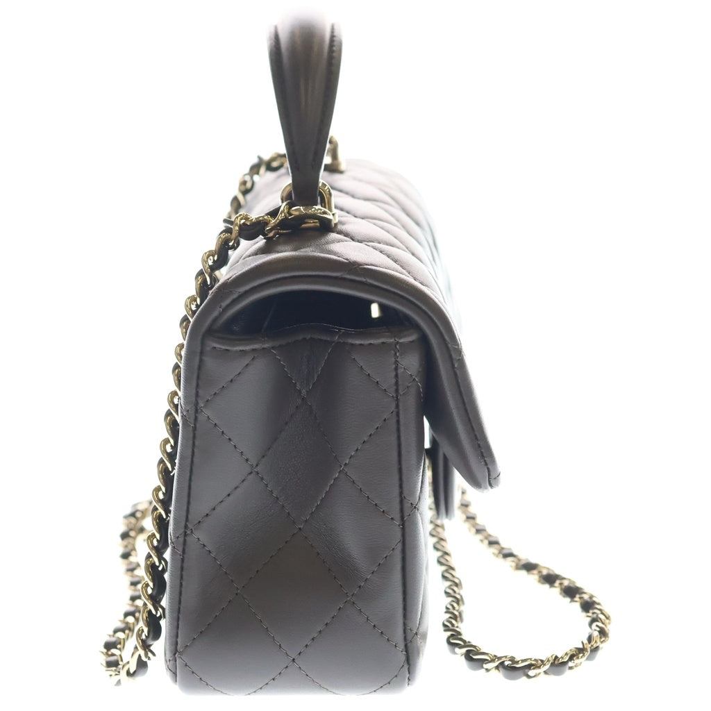 CHANEL(シャネル) マトラッセ20 トップハンドル シングルフラップ シングルチェーン ラムスキン ゴールド金具 チェーンショルダーバッグ プレート ブラウン AS2431 レディース