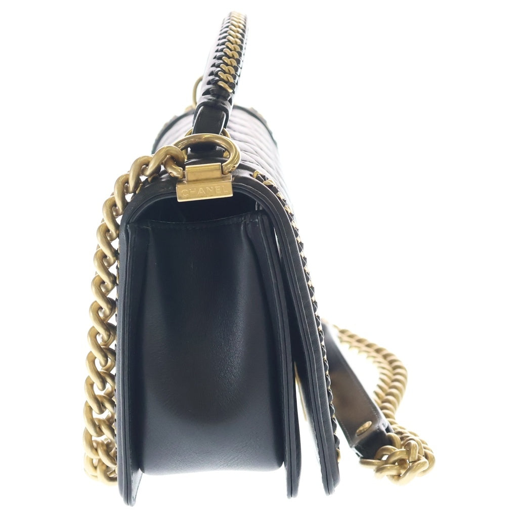 CHANEL(シャネル) ボーイシャネル トップハンドル 2WAYハンドバッグ チェーンショルダーバッグ ブラック ラムスキン A94805 ゴールド金具 レディース
