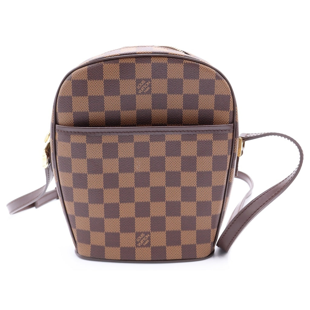 LOUIS VUITTON(ルイヴィトン) ダミエ イパネマPM ショルダーバッグ ブラウン レザー×PVC ゴールド金具 レディース