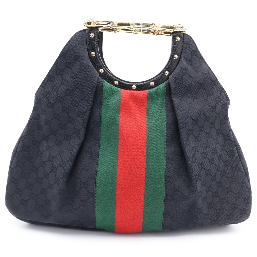 GUCCI(グッチ) GGキャンバス ウェブライン メタル バンブー トートバッグ ブラック 128989 レディース