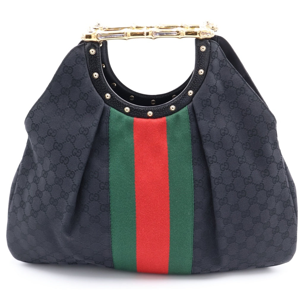 GUCCI(グッチ) GGキャンバス ウェブライン メタル バンブー トートバッグ ブラック 128989 レディース