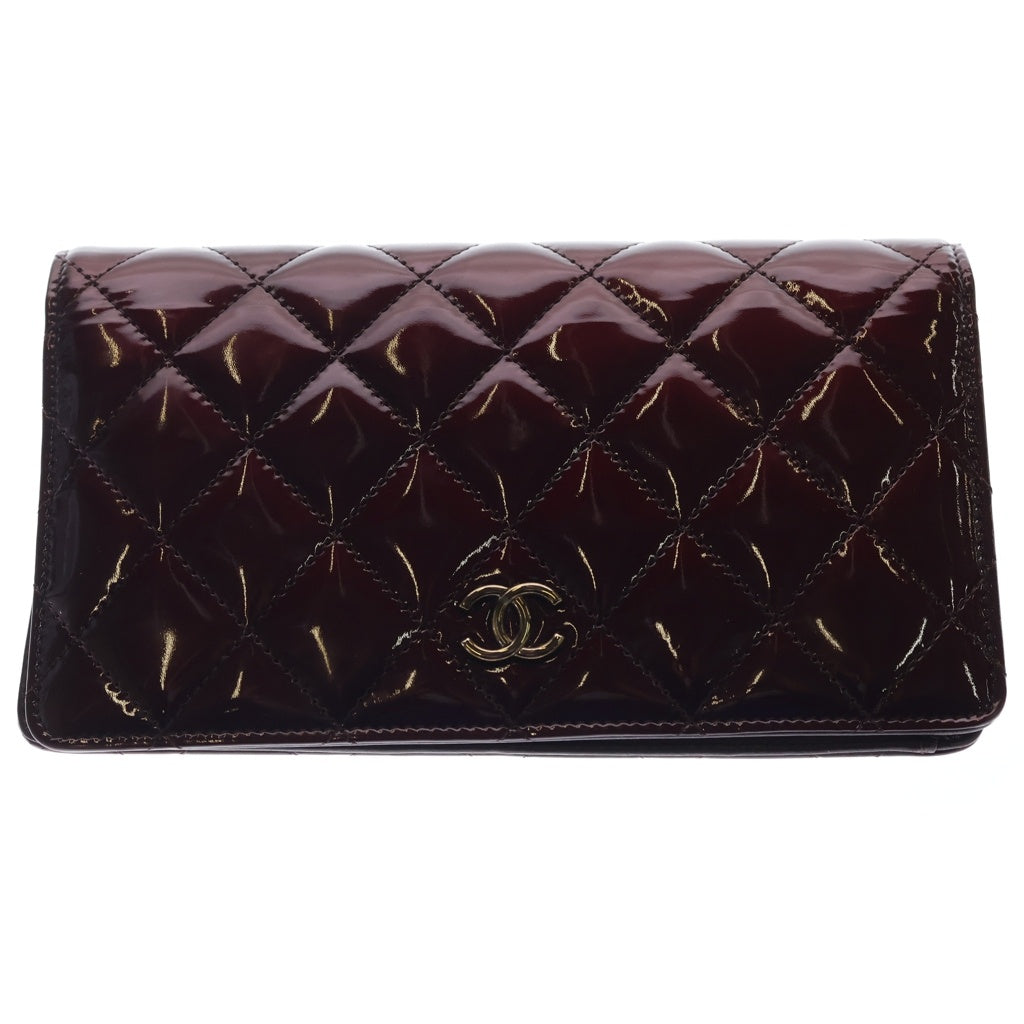 CHANEL(シャネル) マトラッセ ブリリアント ココマーク パテントレザー ロングウォレット 二つ折り 長財布 ゴールド金具 ボルドー A48691 レディース