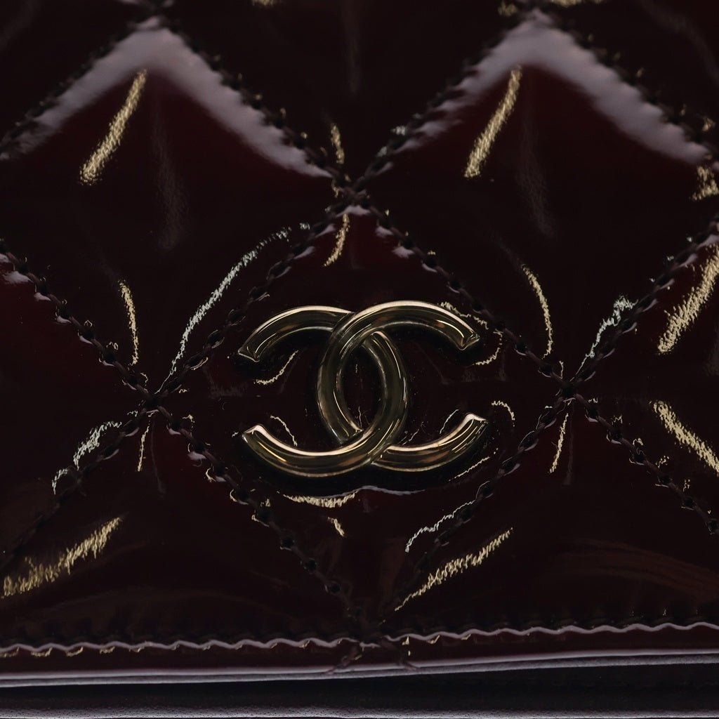 CHANEL(シャネル) マトラッセ ブリリアント ココマーク パテントレザー ロングウォレット 二つ折り 長財布 ゴールド金具 ボルドー A48691 レディース