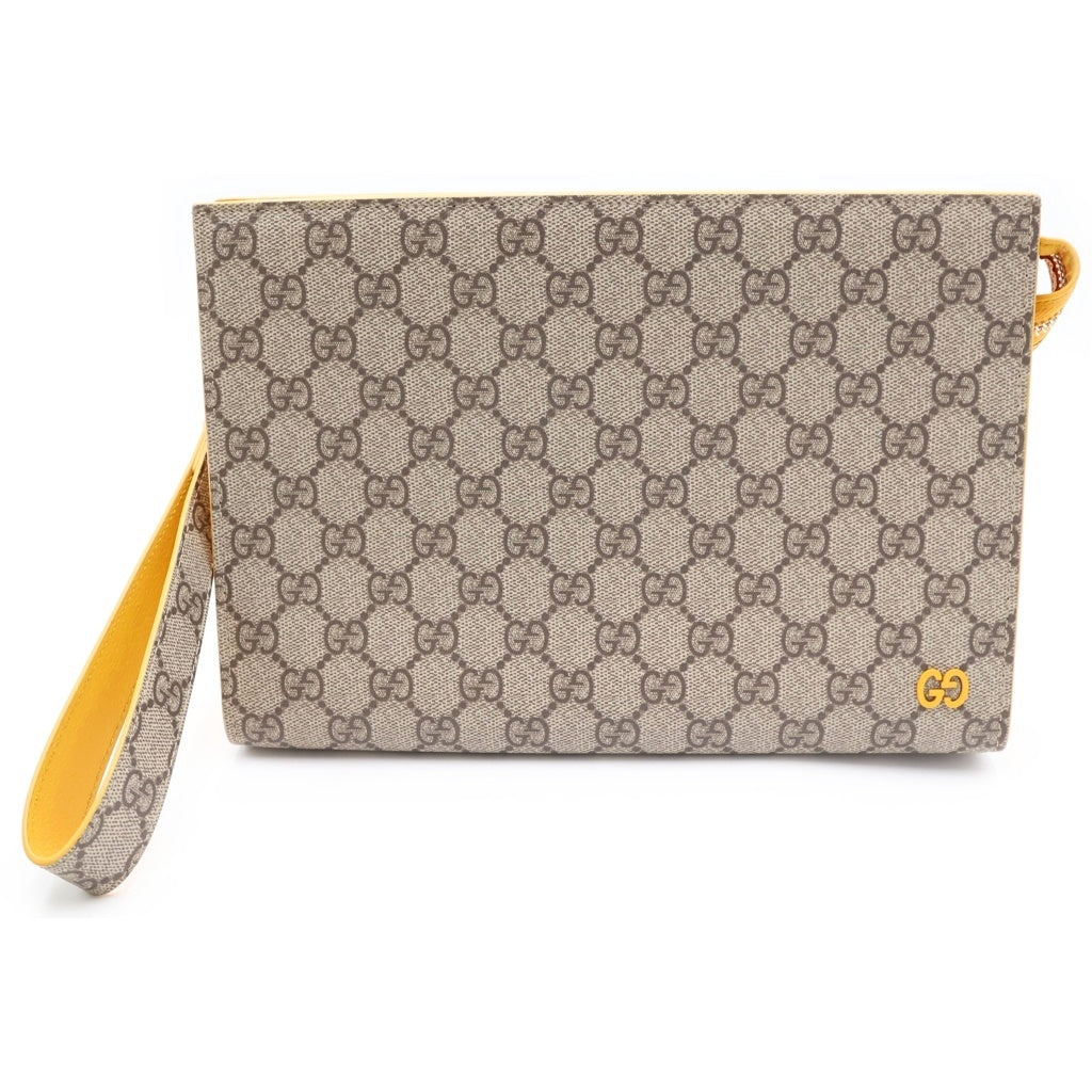 GUCCI(グッチ) GGスプリーム PVC レザー スモールポーチ クラッチバッグ セカンドバッグ バイカラー ベージュ/イエロー 768255