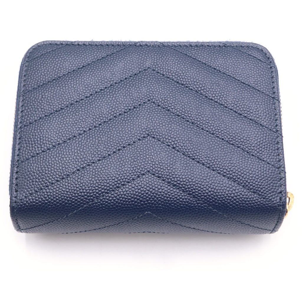 SAINT LAURENT PARIS(サンローランパリ) コンパクト ジップ アラウンド ウォレット カサンドラ YSLロゴ レザー ネイビー 403723 レディース