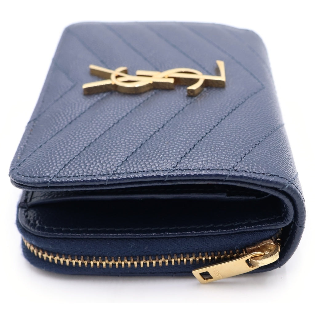 SAINT LAURENT PARIS(サンローランパリ) コンパクト ジップ アラウンド ウォレット カサンドラ YSLロゴ レザー ネイビー 403723 レディース