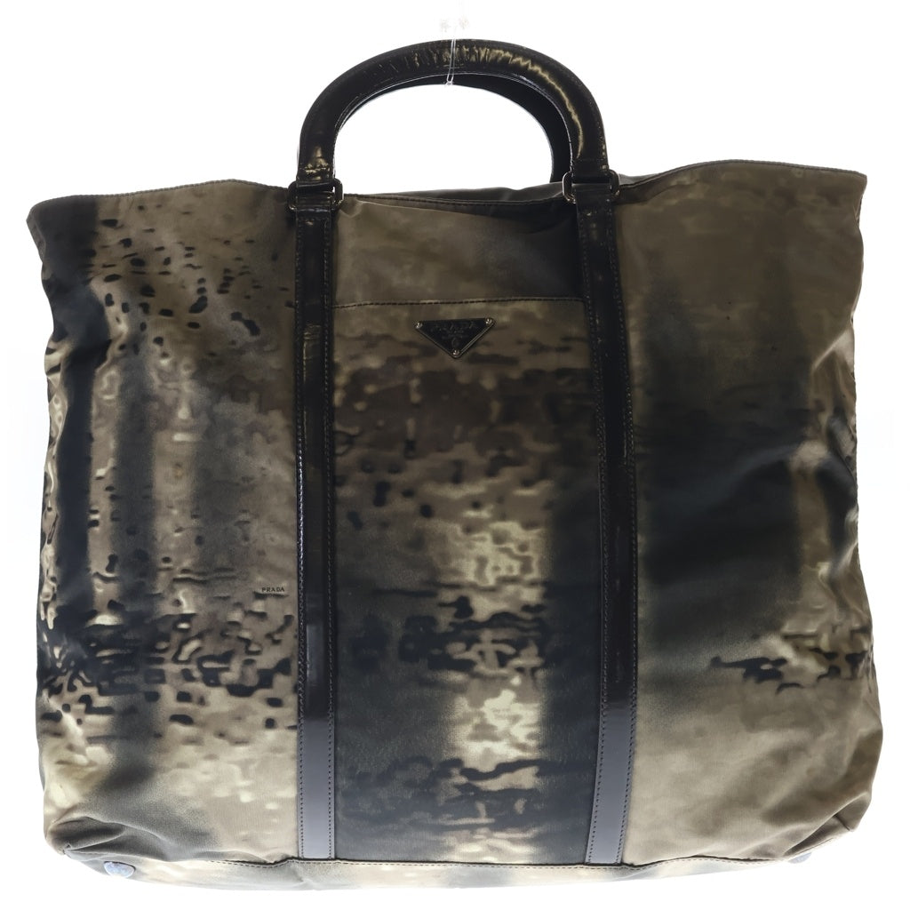 PRADA(プラダ) カモフラ 迷彩 トートバッグ ハンドバッグ カーキ レザー×ナイロン BN1050 シルバー金具 レディース