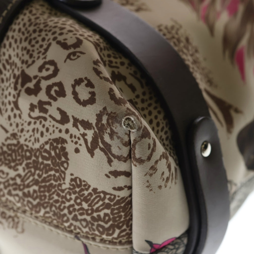 FERRAGAMO(フェラガモ) トートバッグ トラ柄 ハンドバッグ ブラウン レザー×ナイロン シルバー金具 レディース