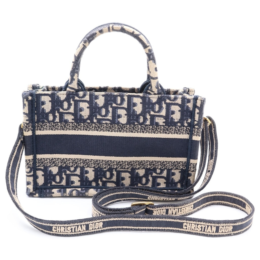 Christian Dior(クリスチャンディオール) ブックトート ミニ オブリーク トートバッグ ジャガードキャンバス ベージュ/ネイビー S5573CRIW_M928 レディース