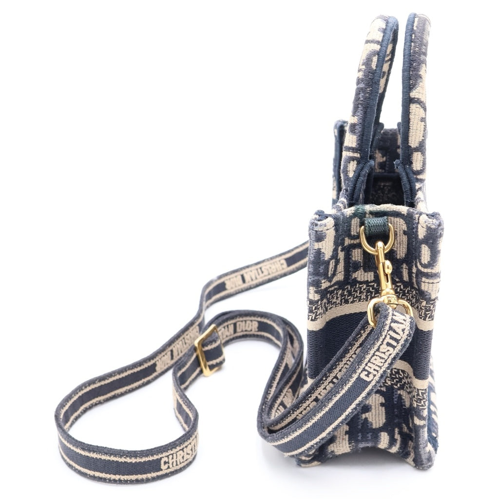 Christian Dior(クリスチャンディオール) ブックトート ミニ オブリーク トートバッグ ジャガードキャンバス ベージュ/ネイビー S5573CRIW_M928 レディース