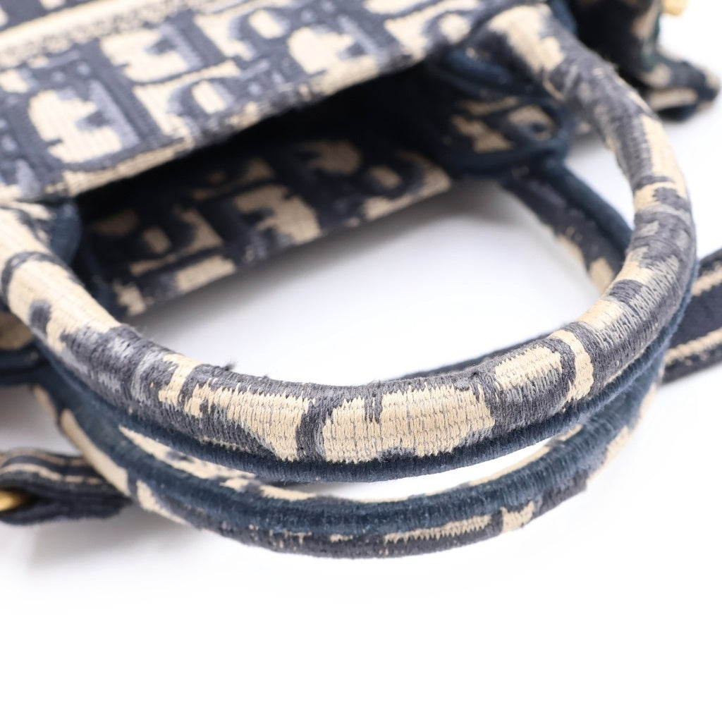 Christian Dior(クリスチャンディオール) ブックトート ミニ オブリーク トートバッグ ジャガードキャンバス ベージュ/ネイビー S5573CRIW_M928 レディース