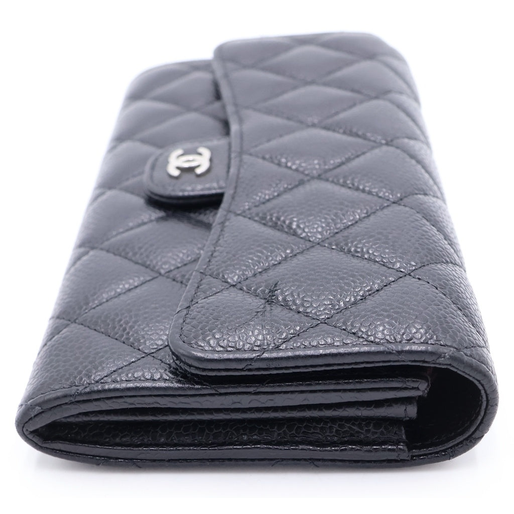 CHANEL(シャネル) マトラッセ クラシック ロング フラップ ウォレット キャビアスキン シルバー金具 ブラック AP0241 31番台 レディース