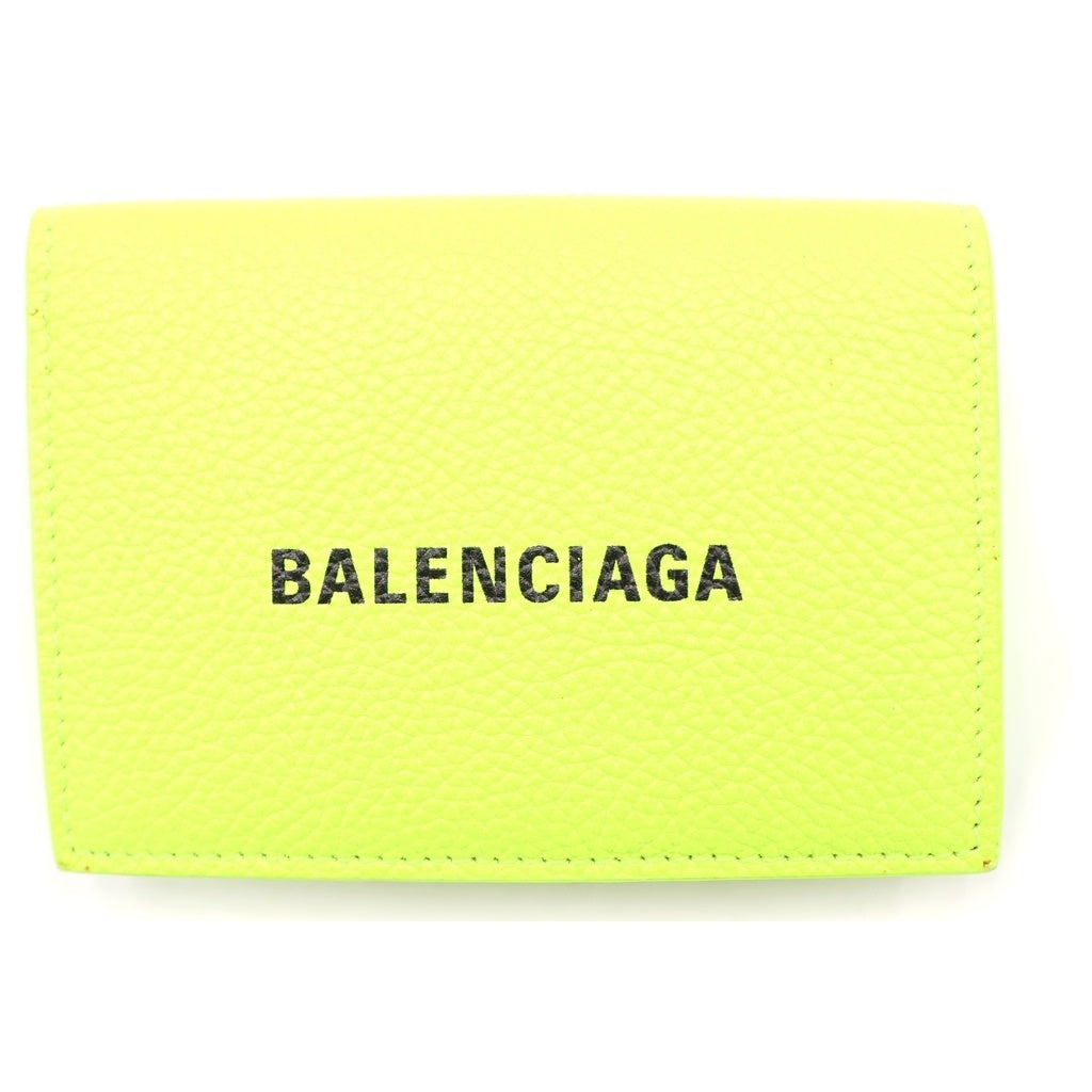 BALENCIAGA(バレンシアガ) Cash Mini Wallet キャッシュ ミニ ウォレット 三つ折り財布 ロゴ レザー イエローグリーン 594312 レディース