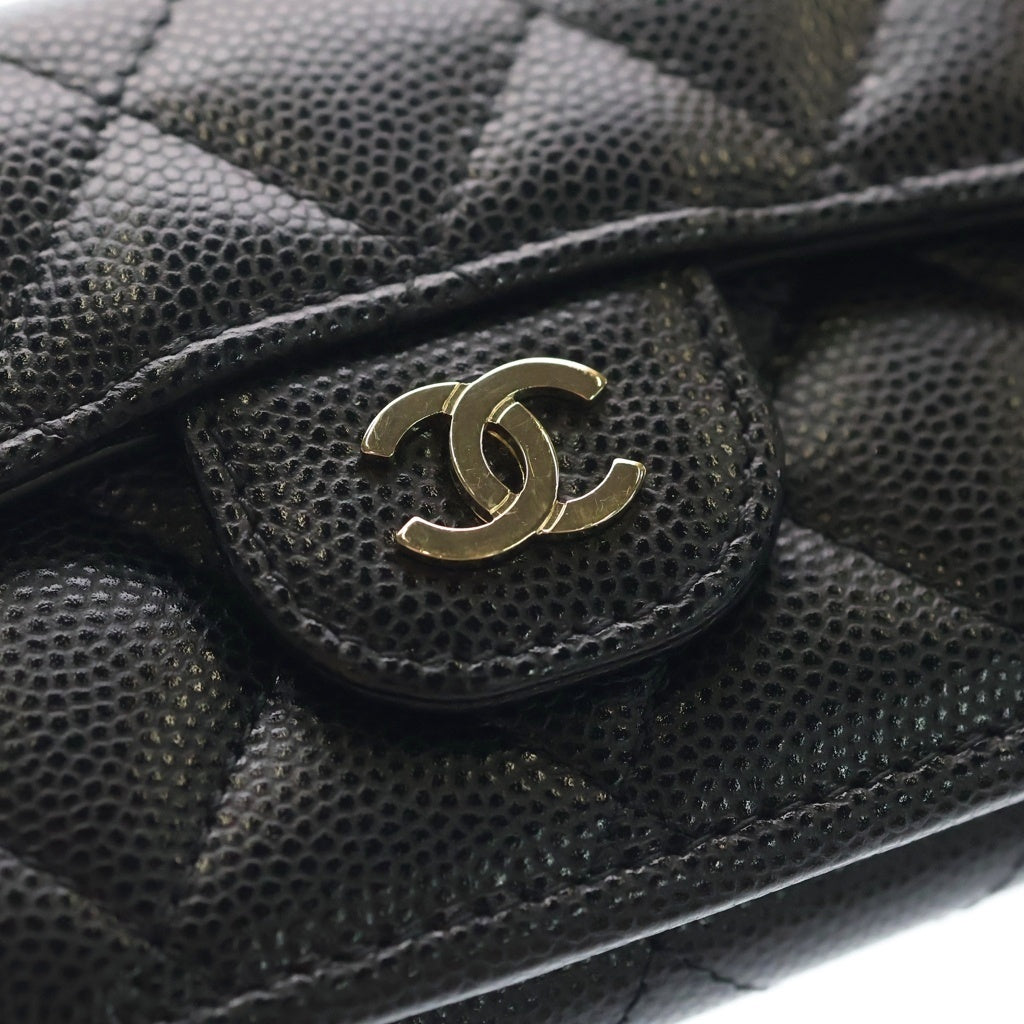 CHANEL(シャネル) マトラッセ キャビアスキン クラシック スモール フラップ ウォレット 三つ折り財布 コンパクトウォレット ブラック AP0230