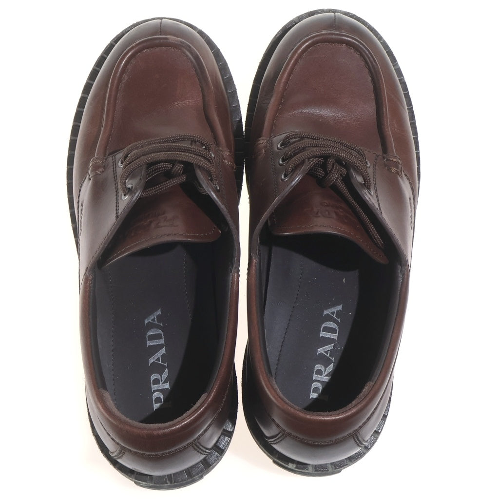 PRADA(プラダ) モックトゥ レザー レースアップ シューズ ローファー #7 1/2 ブラウン 2EE416