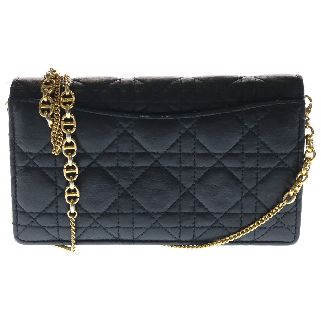 Christian Dior(クリスチャンディオール) カロ カナージュ チェーンポーチ チェーンウォレット ショルダーバッグ ブラック カーフスキン S5134UWHC_M900 ゴールド金具 レディース