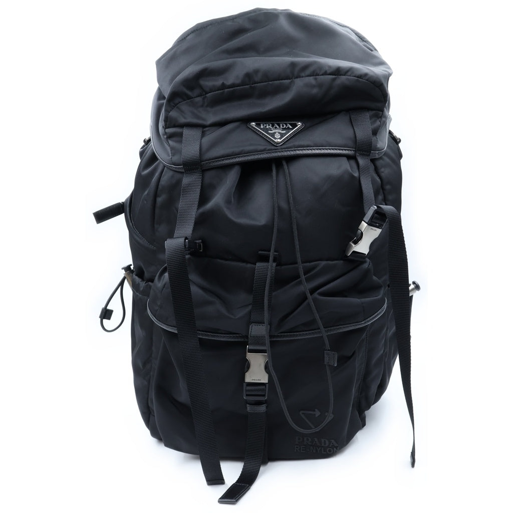 PRADA(プラダ) トライアングルロゴ リナイロン バックパック リュック サフィアーノレザー ナイロン ブラック 2VZ079 レディース